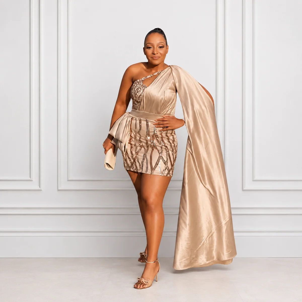 Champagne Cape Mini Dress, Dresses
