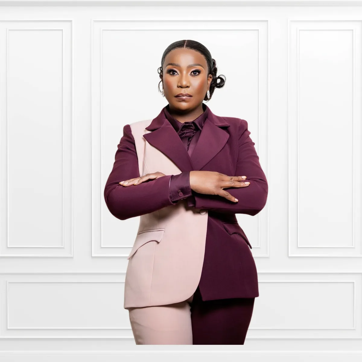 Wine Colourblock Blazer Suit, Tailoring