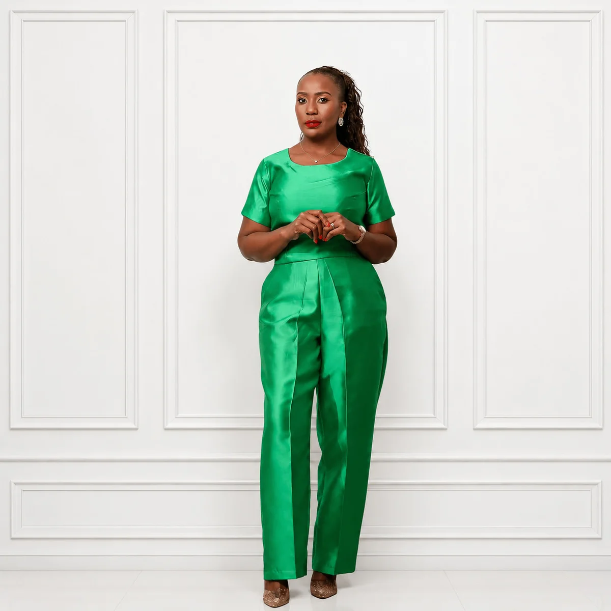 Emerald Satin Two-Piece Set, Occasionwear