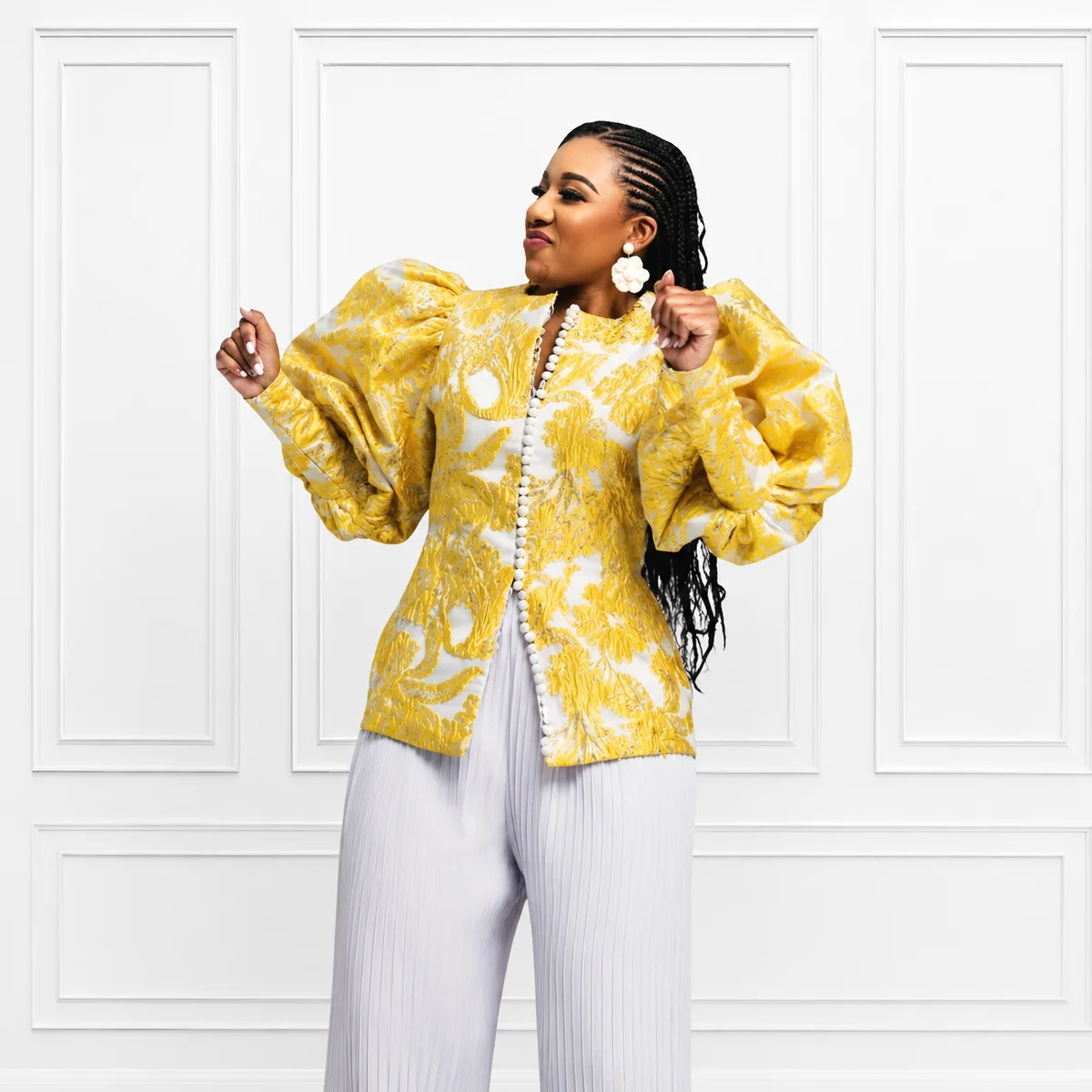 Golden Jacquard Blouse Set, Occasionwear