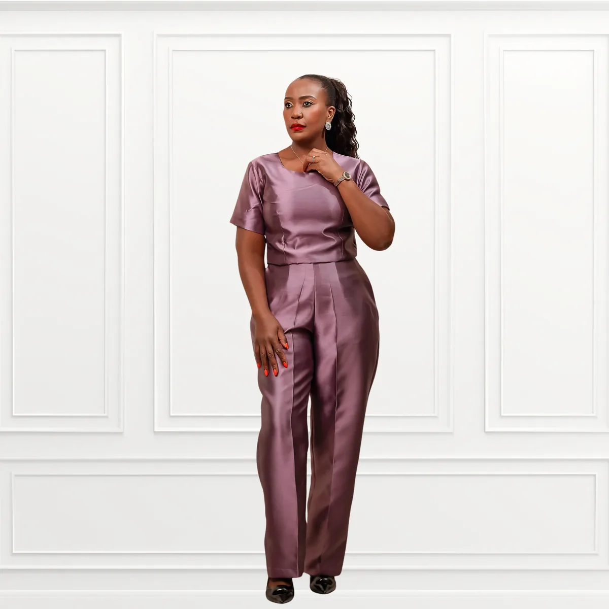 Mauve Satin Jumpsuit Set, Occasionwear