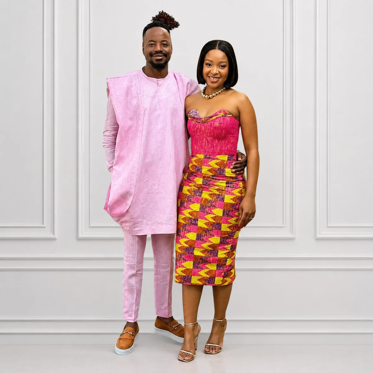 Pink Ankara Couple Set, Traditional Wear