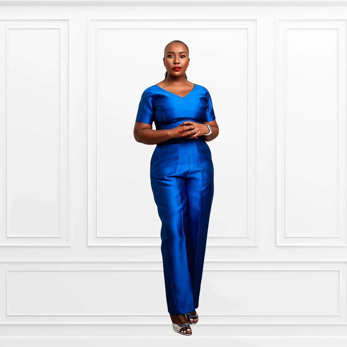 Royal Blue Satin Jumpsuit Set, Occasionwear